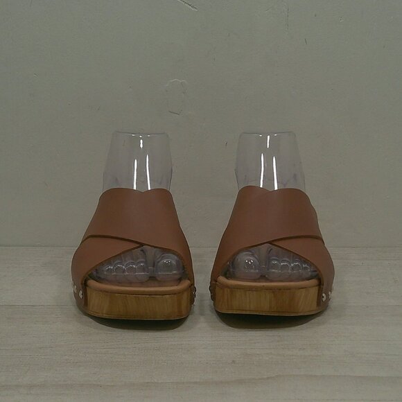 Steve Madden Reto Style Leather Bryna Crisscross Wooden Platform Sandals Size 10 - Picture 4 of 14